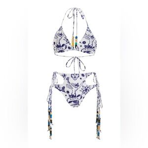 HOUSE OF AAMA Tattoo Bikini with Vintage Beads, Size 6, $390